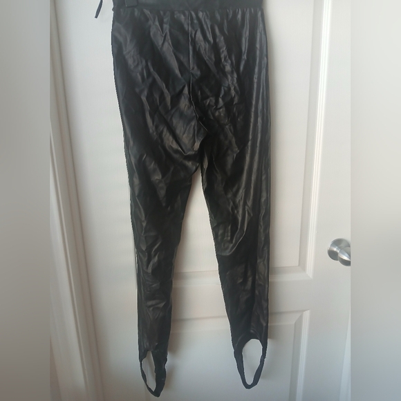 Black Faux Leather Stirrup Leggings - Picture 3 of 4